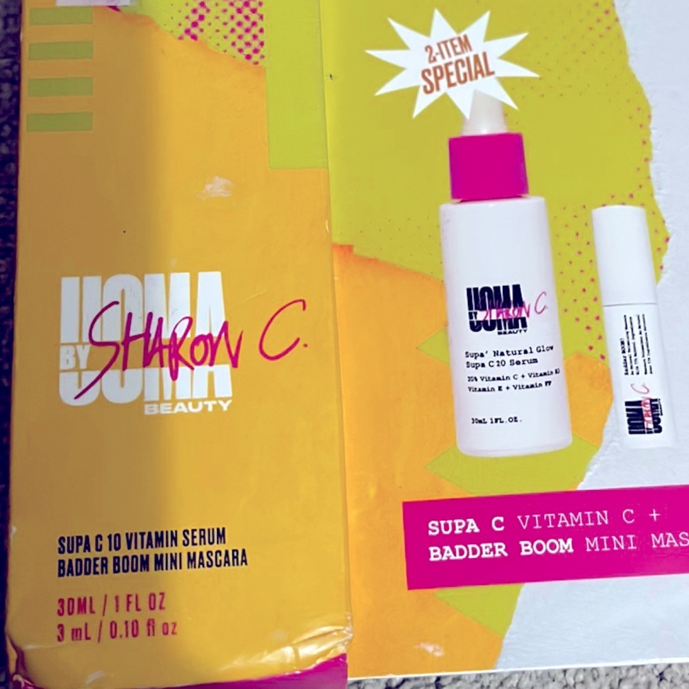 New! UOMA by Sharon C Supa C Vitamin C Serum And Badder Boom Mini Mascara